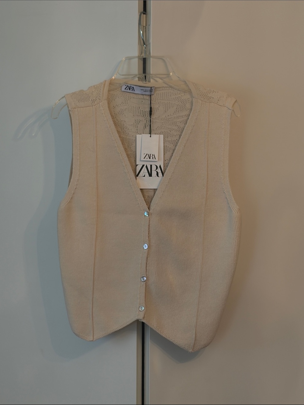 Zara Cream Button-Front Knit Vest